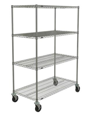 China Sustainable 4 Wheels Rolling Metal Chrome Wire Shelf, Metal Shelf for sale