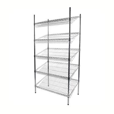 China Sustainable Oblique Wire Shelving With Plastic Storage Bin for sale