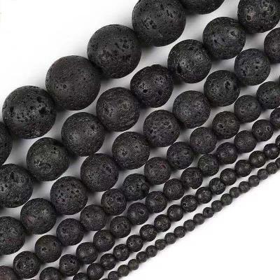 China Natural 10mm Black Lava Stone Beads Classic 6mm 8mm Volcanic Gemstone for sale