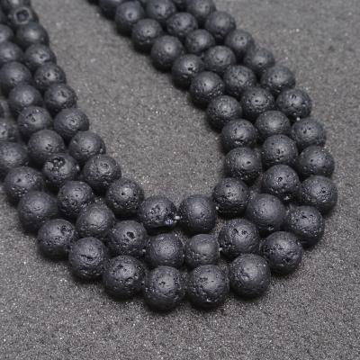 China Classic Gemstone Beads Natural Black Lava Volcano Rounds For Jewelry Making for sale