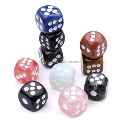 China Classic Fantasy Adult Games 6 Sided Carve Round Corner Cube Set Custom Natural Gemstone 15mm Lazulite Agate Tiger Eye Popular Rose Quartz for sale