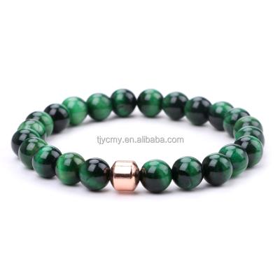 China CLASSIC Natural Green Simple Round Stone Men's Bead Bracelet Africa Tiger Eye Africa Gemstone Bracelet Women's Unisex Bracelet for sale