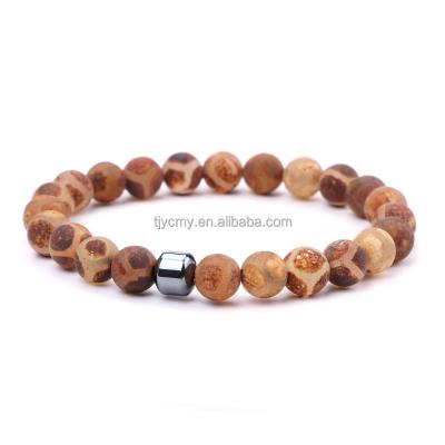 China CLASSIC Tibetan Brown Agate Bracelet With Hematite Drum Beads Jewelry Unisex Yoga for sale