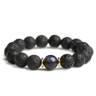 China Men's Volcano Lava Rounds 10mm CLASSIC Black Bead Bracelet Unisex Gemstone Jewelry for sale