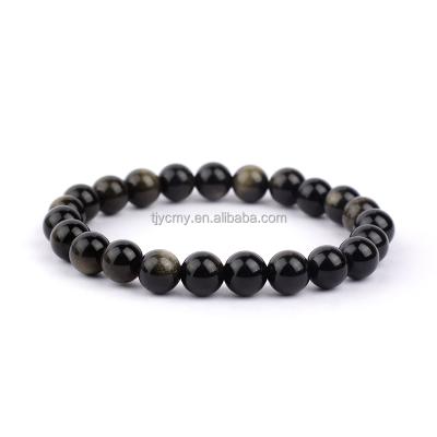 China CLASSIC Handmade Natural Gold Obsidian Round 8mm Beads Stretch Bracelet 7.5 Inch Men Women Unisex Jewelry for sale