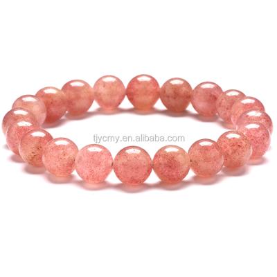 China Romatic Women Jewelry Strawberry Red Quartz Gemstone Round Bead Bracelet 8mm Red Customized Order Accept for sale