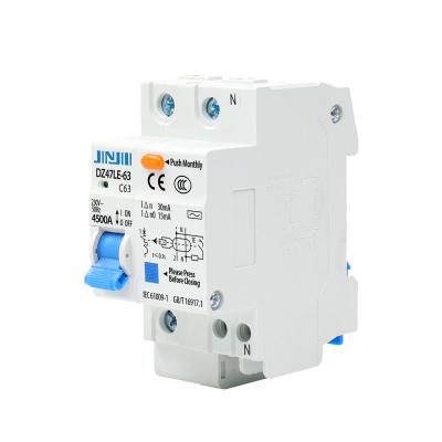 China Plastic Silver Copper DZ47LE-63 Series High Level Residual Current Circuit Breaker RCCB 1P+N 2P 3P 3P+N 4P 6A-63A for sale