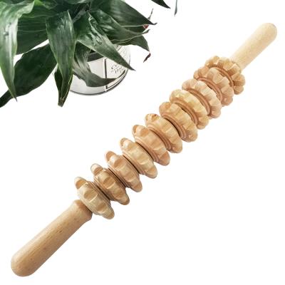 China Eco-friendly Bendable Wooden 11 Rotary Roller Massage Tool Health Care Body Roller for sale