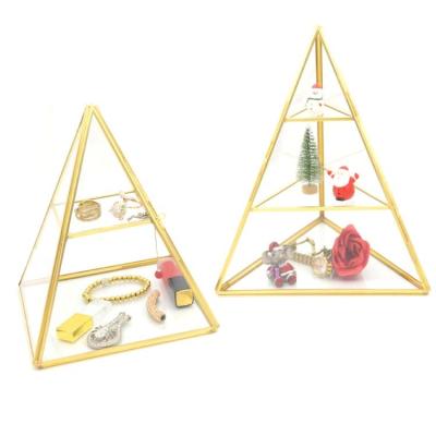 China Morden Style Glass Metal Box Glass Display and Clear Pyramid Jewelry Organizer Custom Jewelry for sale