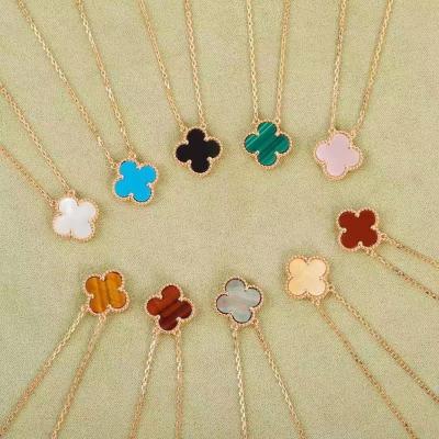 China New Trend Copper Alloy Lucky Clover Necklace Double Sided Fritillaria Button Original High Quality Exquisite Agate Pendant Necklace for sale