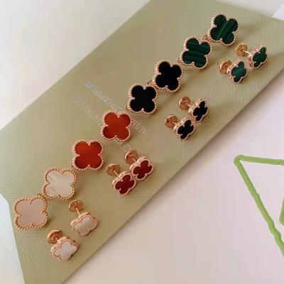 China New Trend Lucky Clover Alloy White Fritillaria Earrings Inlaid With High-grade Agate Earrings Original Fashion Classic for sale