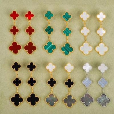 China High original S925 simple silver version Lucky Clover new trend two flower earrings fashion classic clover three van clover earrings for sale