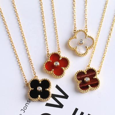 China New Trend s 925 Lucky Clover Necklace Exquisite High Quality Double Button Agate Fritillaria Double Pendant Sided Necklace for sale