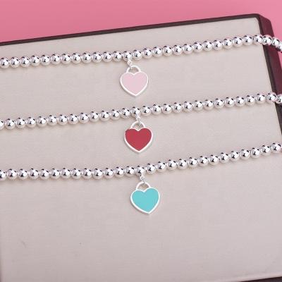 China Hiphop HardWear Series 925 Sterling Silver Bracelet Double Heart charm tiff style bracelet enamel heart bracelet fashion jewelry for sale