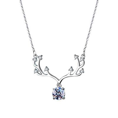 China New Trend s 925 Sterling Silver High Quality Imitation Diamond One Carat Frosted Deer Necklace With Four Prong Inlaid Diamond Pendant for sale