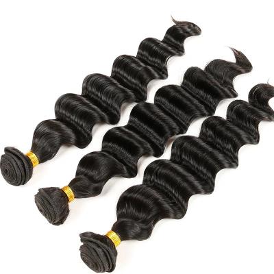 China Soft Luster Human Hair Extension Natural Color Weft Black Soft Deep Loose Hair Loose Deep for sale