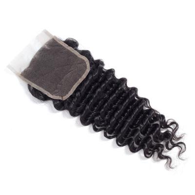 China HD Human Hair Closure 4x4 Inch Deep Wave Transparent Virgin Thin Lace Closure Deep Wave Hair for sale