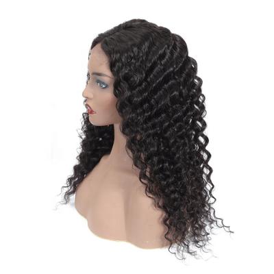 China Durable Deep Wave 180 Density Human Wigs Deep Wave Transparent 4x4 Lace Pre Pluck Lace Wig for sale