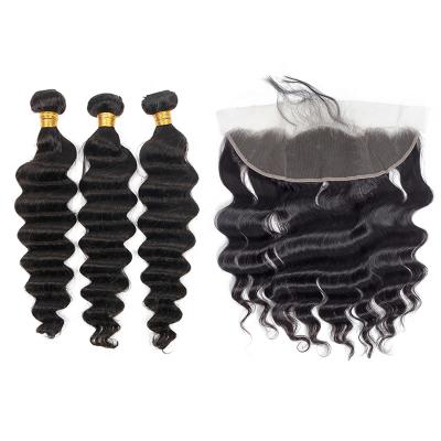 China Straightest Hair Cutical Frontal Single Distributor Hair Aligned Remy Hair Loose Deep Hair 13x4 Headband for sale