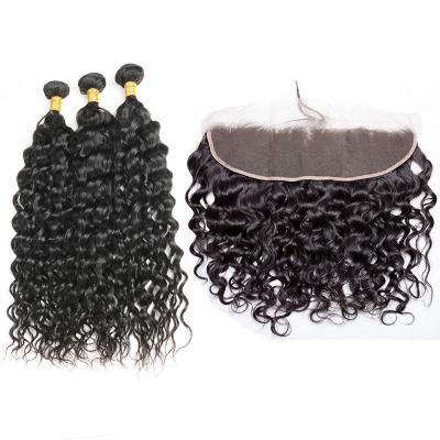 China Wholesale Water Wave Hair Frontal Water Wave, Sheer Lace Headband With Cuitle Alinged Hair for sale