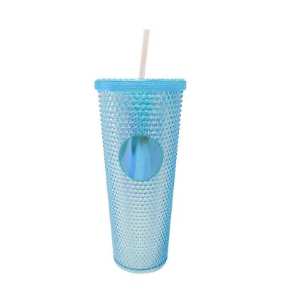 China Modern Tumbler Cup With Straw Double Layer Plastic Durian Diamond Radiant Goddess Cups 710ml Diamond Coffee Cup Cold Water for sale