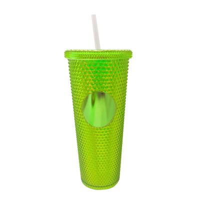 China 710ml Wall Tumbler With Straw Corn Cup Rivet Diamond Double Wall Tumbler Coffee Mug Modern Wholesale Plastic Studded Pineapple Tumbler for sale