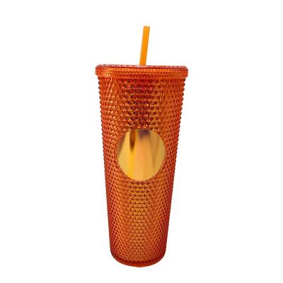 China 2022 Summer 24oz Pineapple Acrylic Reusable Cold Cup Matte Studded Tumbler With Lids Double Wall Modern Plastic Cup And Straws for sale