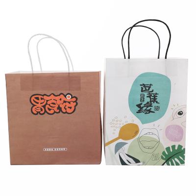 China Handmade RecyclableKraft Custom Printing Take Out Paper Bags With Handle For Food Or Shopping Packaging Bags for sale