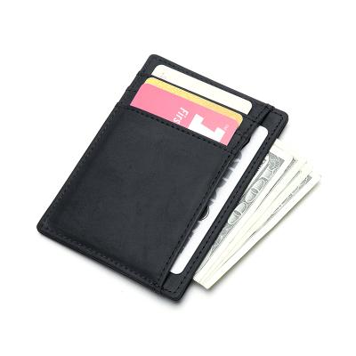 China Factory Hot Selling Vintage Cowhide Leather Wallet Card Holder Clip Slim RFID Protect Credit Card Holder For Men for sale