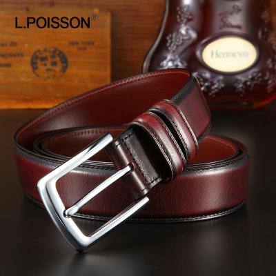 China L.Poisson Full Grain Cowhide Leather Luxury Mens Belt Logo Luxury Alloy Buckle Belts Custom Made for sale