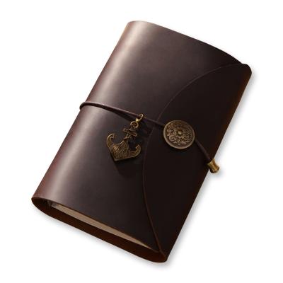 China High Quality Custom Printing Genuine Leather Diary Notpad Hardcover Book Logo Vintage Stationery Coffee Notebook A6 Travel Diary for sale