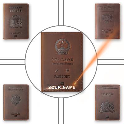 China Vintage Drop Shipping Genuine Cow Leather Passport Holder Customized Logo Travel American Cover Pouch Case Wallet for sale