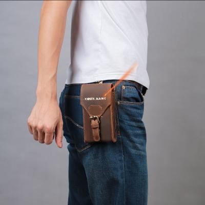 China Anti-fall Drop Shipping Portable Mini Mobile Cellphone Belt Case Card Holder Men Waist Sling Genuine Leather Bag for iphone 13 pro for sale