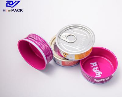 Chine Rose Red Dogs Eat Tuna Can 80ml Small Round Metal Tins With Lids à vendre