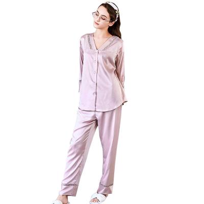 China Breathable Best-selling Ice Silk Home Use Women's Summer Long Sleeved Pajamas Two Piece Home Wear Set for sale