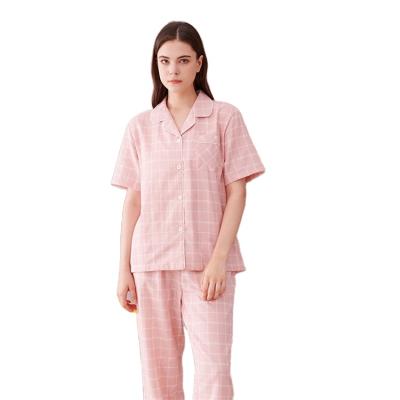 China Breathable new products recommend bamboo fiber lovers double sleeve short pants suit men and women woven casual pajamas for sale