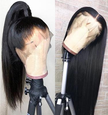 China Wholesale 180 Density HD Straight Lace Front Wig Straight Brazilian Virgin Hair 8-26 Inch 100 Closure Human Hair Wigs For Black Women for sale