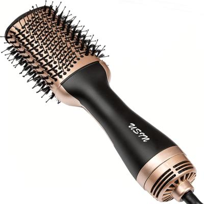 China Wholesale Waterproof Black with Gold Hot Airbrush 1000W 3 in 1 Hair Styler Hair Dryer Negative Ionic Brush for Straightening and Curling for sale