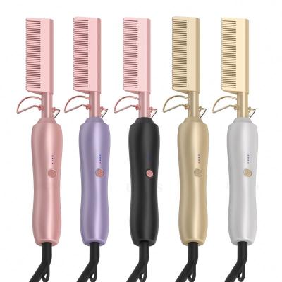 China Professional Small Temple Maker LCD Temperature Display Comb High Heat Straightener Pressing Electric Hot Comb Electric Hair Straightener for sale