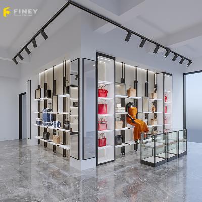 China High End Modern Fashion Bag Showroom Layout Design Customized Wooden Metal Display Rack Showroom Display Stand for sale