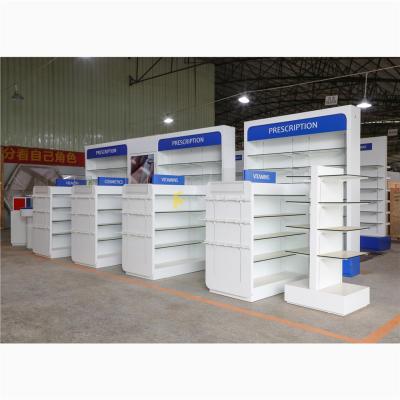 China Wood Custom Pharmacy Pharmacy Display Rack Furniture Counter Shelves Cabinet Pharmacy Medical Shelves for sale