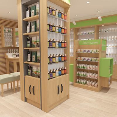 China Modern Wooden Medical Shop Retail Pharmacy Store Interior Design Display Furniture for sale