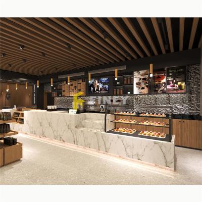 China Wooden modern layout interior exterior decoration design coffee bar counter coffee bar counter custom design for sale