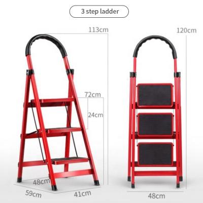 China Household Three Folding Ladders Four Five Six Foldable Step Steel Ladders Thickened Logo Portable Wide Customizable Ladder for sale