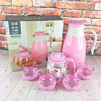 China Family Sustainable Hot Dinner Plastic Water Pot Set Glass Water Inner Pot Six Piece Set Glass Teapots for sale