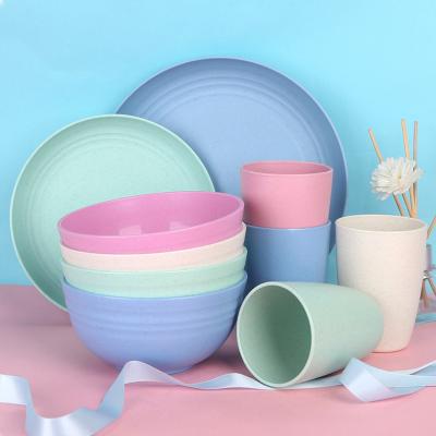 China 4 PCS Sustainable Wheat Straw Cookware Sets Eco Dishes Dinner Dishes Kids Biodegradable Dinnerware Sets Dinner Platess Zen Minimalist Pink for sale