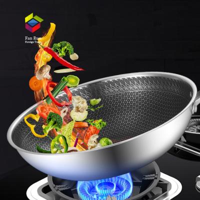 China Stainless Steel Pan Scratch-Resistant Non-Stick Sustainable Honeycomb Pan & Lid Tempered Glass Upright Airing Wok for sale