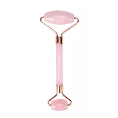 China Suitable Massage Stock Gemstone Massage Tools Pink Jade Roller Stone Rose Quartz Roller With Guasha for sale