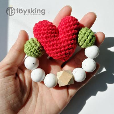 China Baby Gifts Baby Rattle Heart Soft Crochet Toys Amigurumi Baby Rattles and Teethers Toy Food Grade Silicone Ketchup Baby Teether for sale