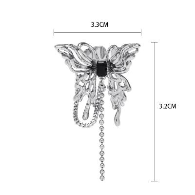 China Original Adjustable Chain Ring Hiphop Design Silver Butterfly Rings Liquid Type Obsidian Niche Design Jewelry Ring New For Female for sale